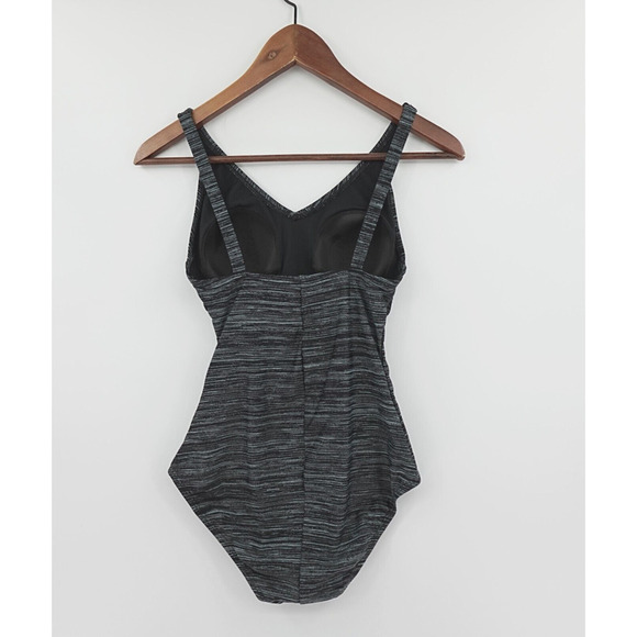 Speedo Swimsuit One Piece Womens 6 Gray Striped Ruched Comfort Modest - Picture 5 of 16